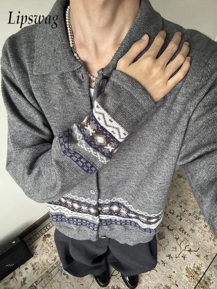 

Fall Winter Trendy Mens Slim Sweater Cardigans Vintage Button-up Turn-down Collar Knit Jackets Men Casual Knitted Sweater Jacket