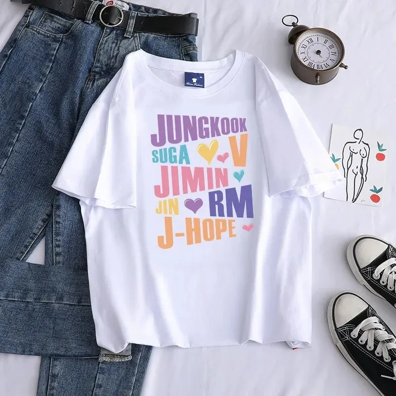 Bts Printed Men Women T Shirt Jungkook Jimin V J-Hope Rm Jin Short-Sleeved Tee For Fans Casual Fashion Top High Quality T-Shirt