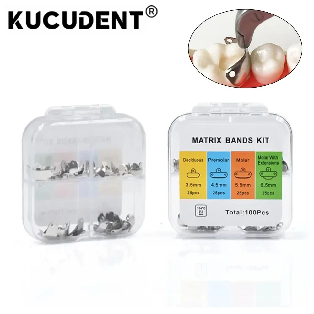 KUCUDENT 100 Pcs Dental Sectional Matrix Bands Contoured Metal Matrices System with Holes for Orthodontic Dentistry Materials view 3