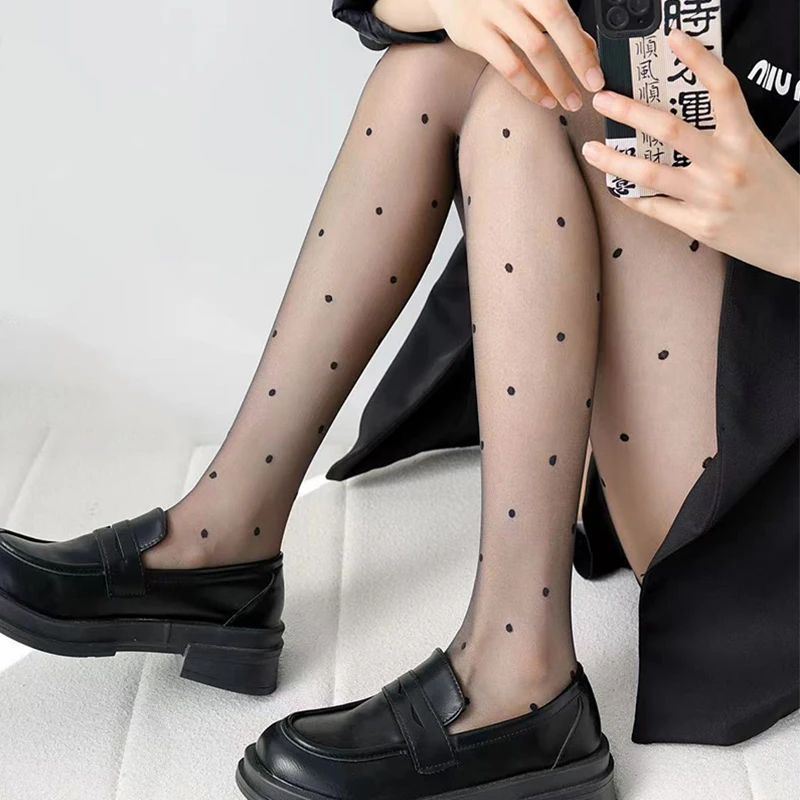 Sexy Dot Printed Transparent Stockings Women's Pantyhose Breathable Tight Anti Stripping Silk Arbitrarily Cut Thin Silk Tights