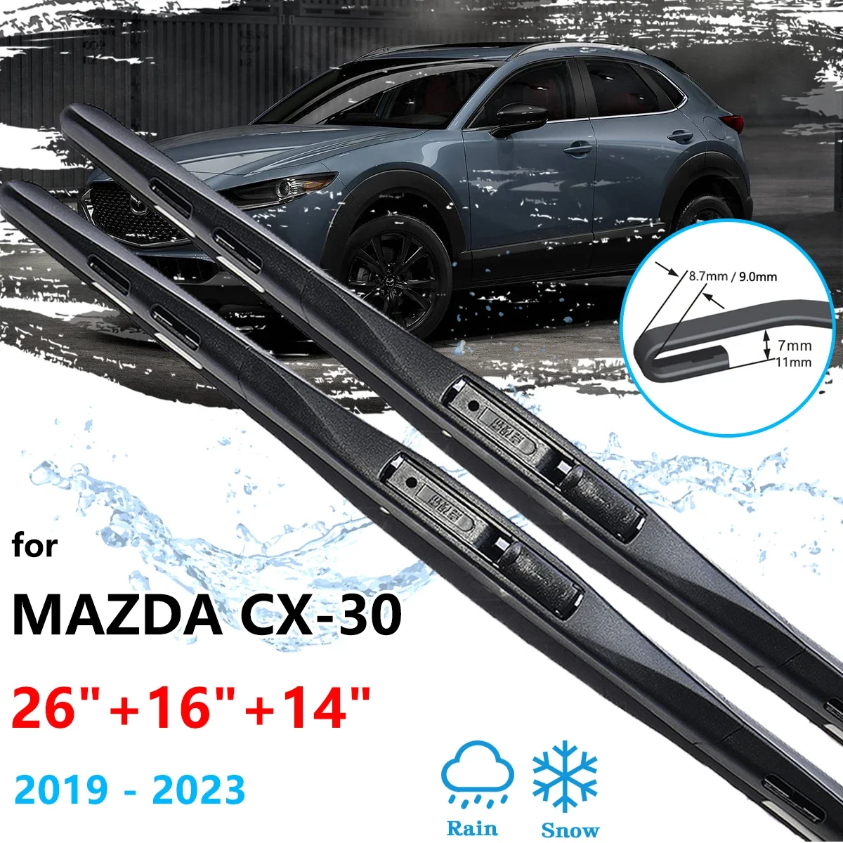 

For Mazda CX-30 CX30 DM 2019~2023 Front Rear Rain Brushes Wiper Blades Set Window Windscreen Windshield Cleaning Car Accessories