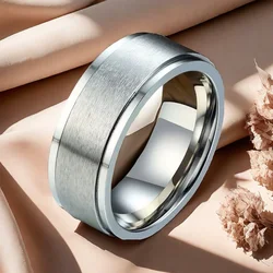 Frosted Stainless Steel Rotating Anti Stress Ring For Men Anxiety Relife Spinning Finger Ring Fidget Metal Spinner Anillos