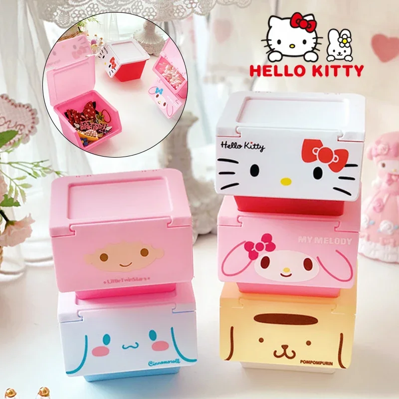 Hello Kitty Desktop Storage Box Cartoon pieghevole Cover scatola di plastica per rossetto cosmetici gioielli Cotton fioc Organizer regali