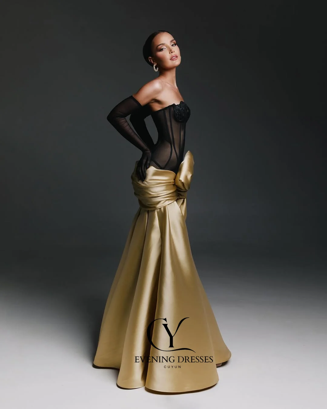 Suknia wieczorowa CUYUN, syreni krój, seksowna, bez ramiączek, długa suknia balowa z iluzją, z kokardą, suknia na wesele, szyta na miarę, damska suknia na przyjęcie, suknia galowa.