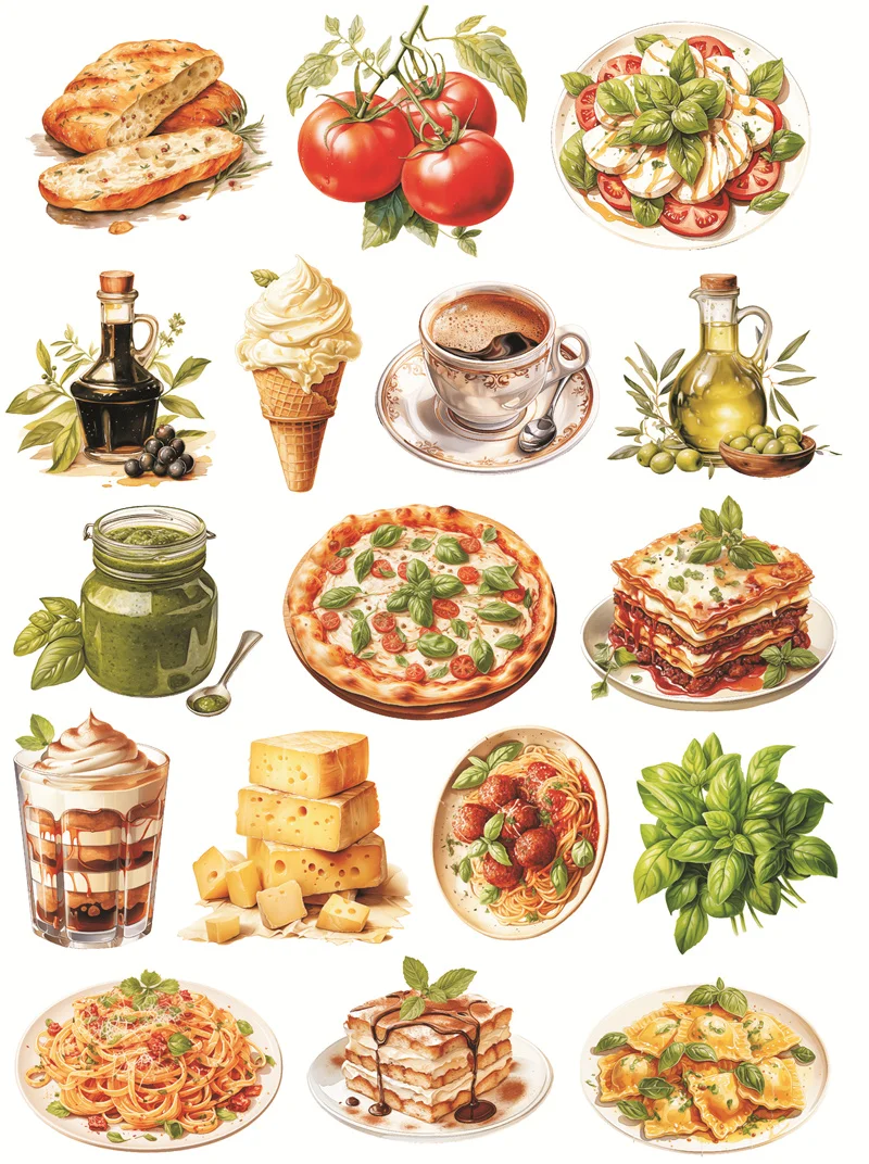 Watercolor hand-painted Italian cuisine Stickers Crafts And Scrapbooking stickers book Decorative DIY Stationery  waterproof