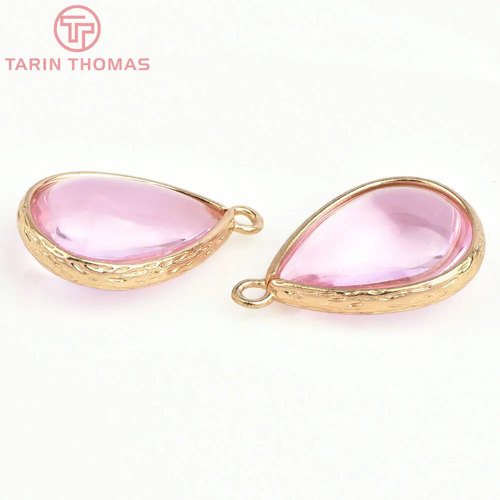 (4122)10PCS 22x14MM 24K Champagner Gold Farbe Messing und Glas Tear Drop Form Charms Anhänger Diy schmuck Erkenntnisse Zubehör – Detail 25