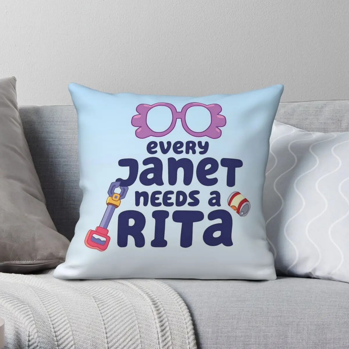 Bluey Every Janet Needs A Rita Square Pillowcase Polyester Linen Velvet Creative Zip Throw Pillow Case Car Cushion Cover