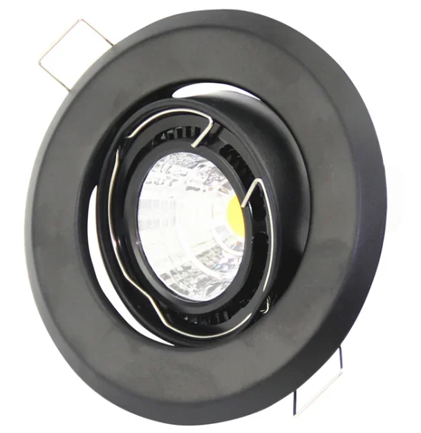 Ferro preto redondo de metal recesso Spot Light, luminária LED, anel frontal Saia Downlight, interior Hotel Decor, design moderno, recorte, 62mm