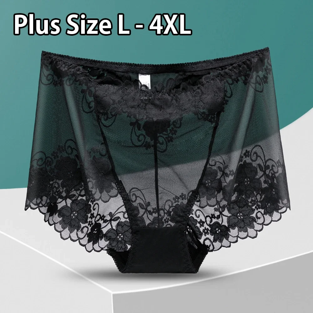 Plus Size Women Panties High Waist Sexy Underwear Fat Mother Lace Transparent Briefs Fashion Solid Seamless Underpants Fast Send