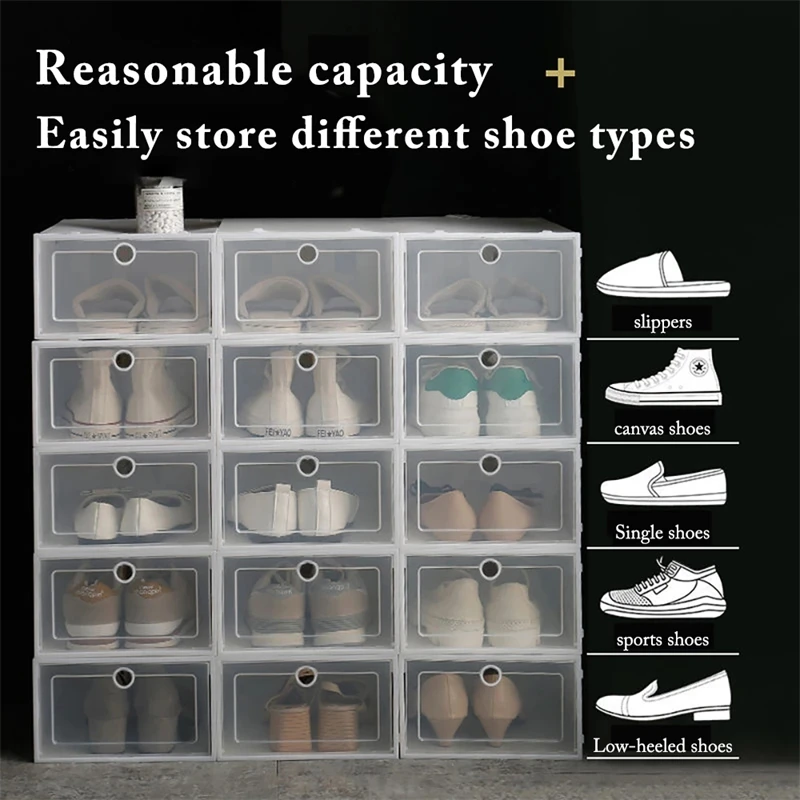 6pcs/Set Transparent Shoe Box Shoes Organizers Plastic Thickened Foldable Dustproof Storage Box Stackable Combined Shoe Cabinet