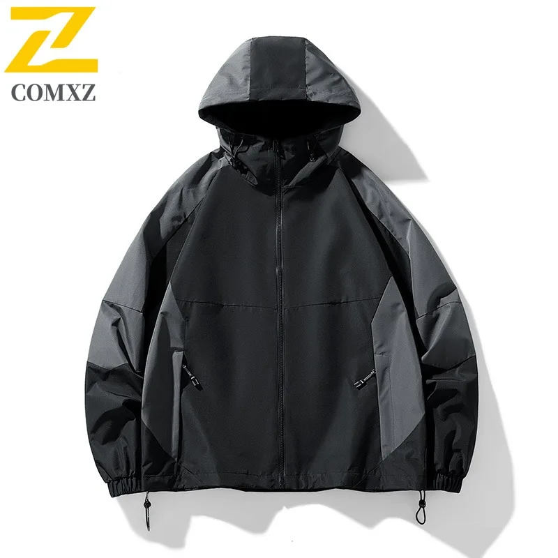 

COMXZ Men Autumn Winter Menswear Fall Top Trendy Detachable Hood All-Match Autumn Jacket outdoor sports lightweight windbreaker