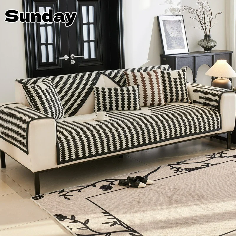 

Chenille Stripes Sofa Covers for Living Room Modern Style Non-Slip Seat Cover Luxury Jacquard Anti Cat Scratch Couch Slipcover