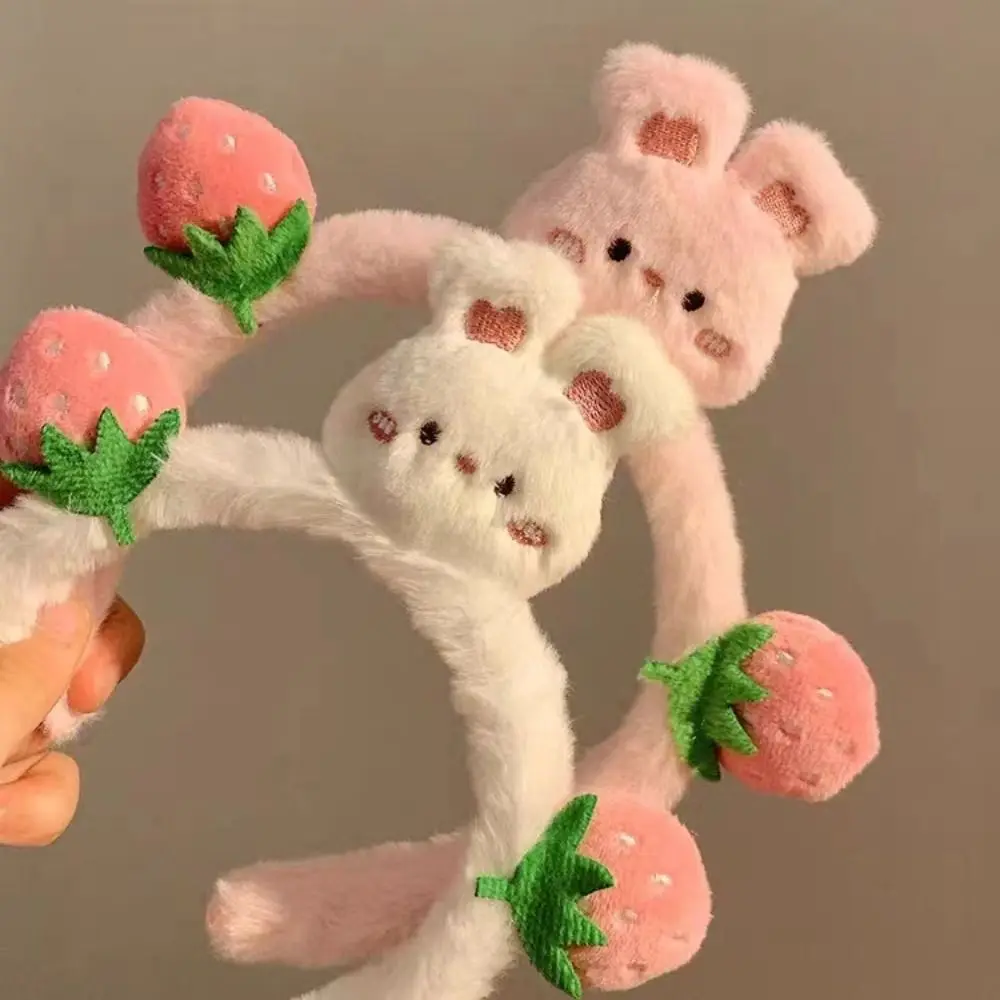 

Lovely Plush Cartoon Headband Hair Accessories Hairbands Strawberry Bear Hair Hoop Headpiece Korean Style Cute Hair Hoop Daily