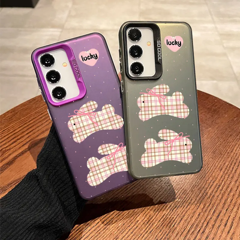 for Samsung A13 14 15 20 21 22 23 25 31 33 34 35 5G 50 51 52 53 54 55 70 71 72 4G Colorful Soft Phone Case Checkered Girl Rabbit