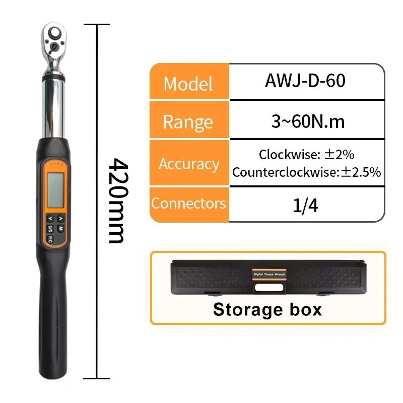 

Customizable DIY Carbon Steel Digital Torque Wrench 60 Nm OEM Chrome Big Screen Display for Motorcycle Repair Ratchet Spanner