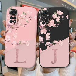 For Redmi Note 11 11S 4G Phone Case Pink Flowers Initial Letter A To Z Silicone Soft Back Cover For Redmi Note11 Alphabet Coque