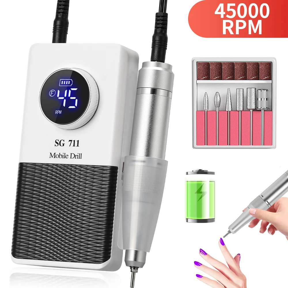 

45000RPM Electric Nail Drill Machine With LCD Display Rechargeable Nail Sander For Gel Nails Polishing For Home Manicure Salon