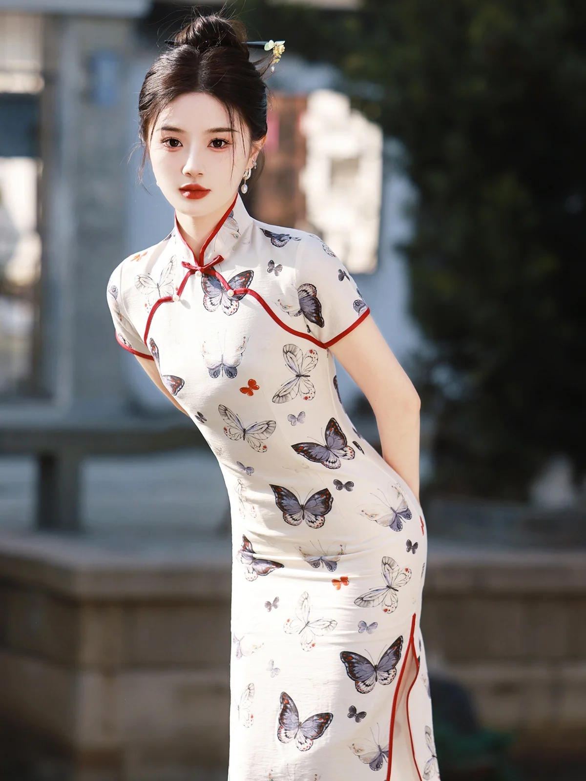 

New Chinese Style Artistic Shu Jin Cotton Long Cheongsam Spring and Summer Girl Improved Young Clothing