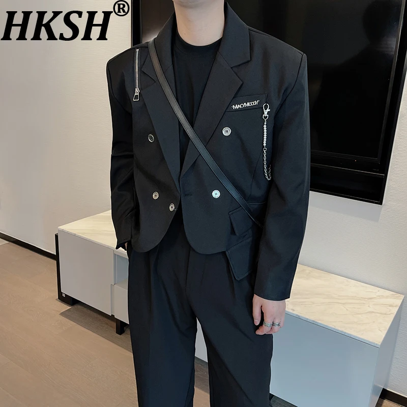 

HKSH весна осень новый мужской корейский стиль нишевый дизайн на молнии короткий пиджак модный элегантный модный костюм-пальто в стиле панк HK15361