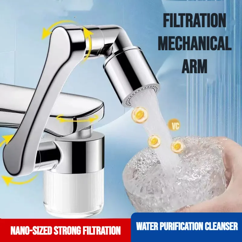 Universal 360Degree Mechanical Arm Faucet Water Filter Extender For Bathroom Sink Basin Household Use