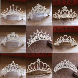 Princess Crown Wedding Hair Accessories Rhinestone Insert Hairpin For Girls Elegant Pearl Prom Bangs Tiaras Bridal Hair Jewelry