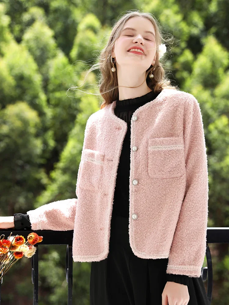 I BELIEVE YOU Pink Casual Luxury Jackets Coats for Woman O-neck Office Lady Short Cardigan Winter Clothes Women 2024 CWT235457A