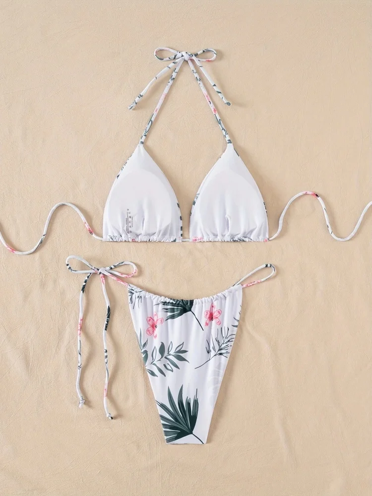 Bikini Women Swimsuit 2025 New Print Halter Bikinis Set Sexy Lace Up Swimwear Summer Two Piece Beachwear Bathing Suit For Female