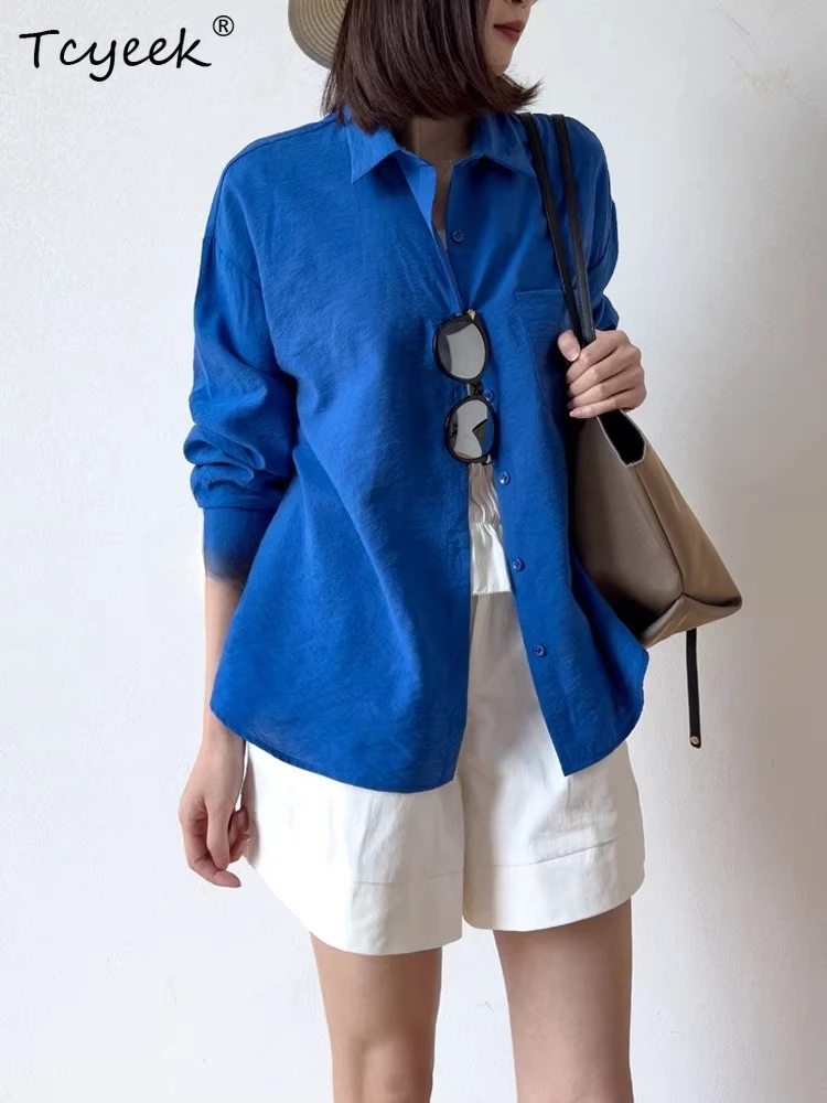 

Женская рубашка Tcyeek из 76% шелка тутового шелкопряда, весна-лето 2026, элегантные женские топы, модные рубашки с длинным рукавом, Camisa Mujer