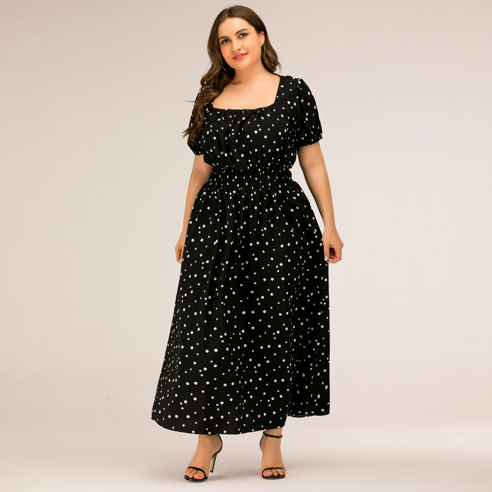 Robe d'été à manches courtes pour femmes, imprimé à pois, grande taille, vente en gros, Chine