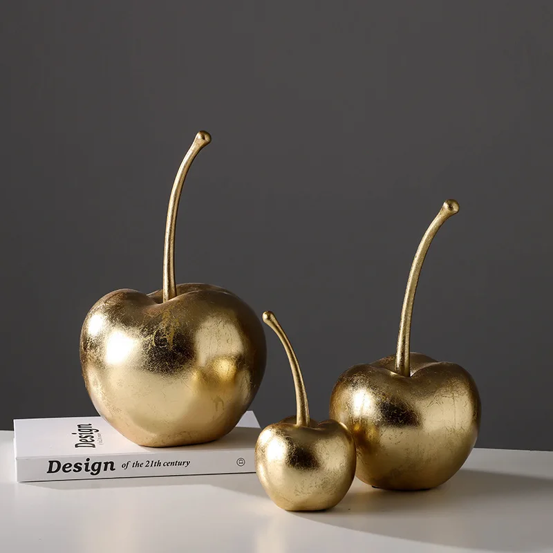 Resin Crafts Golden Apples Fruit Sculptures Ornaments Cherry Decorative Figurines Home Decoration Accessories