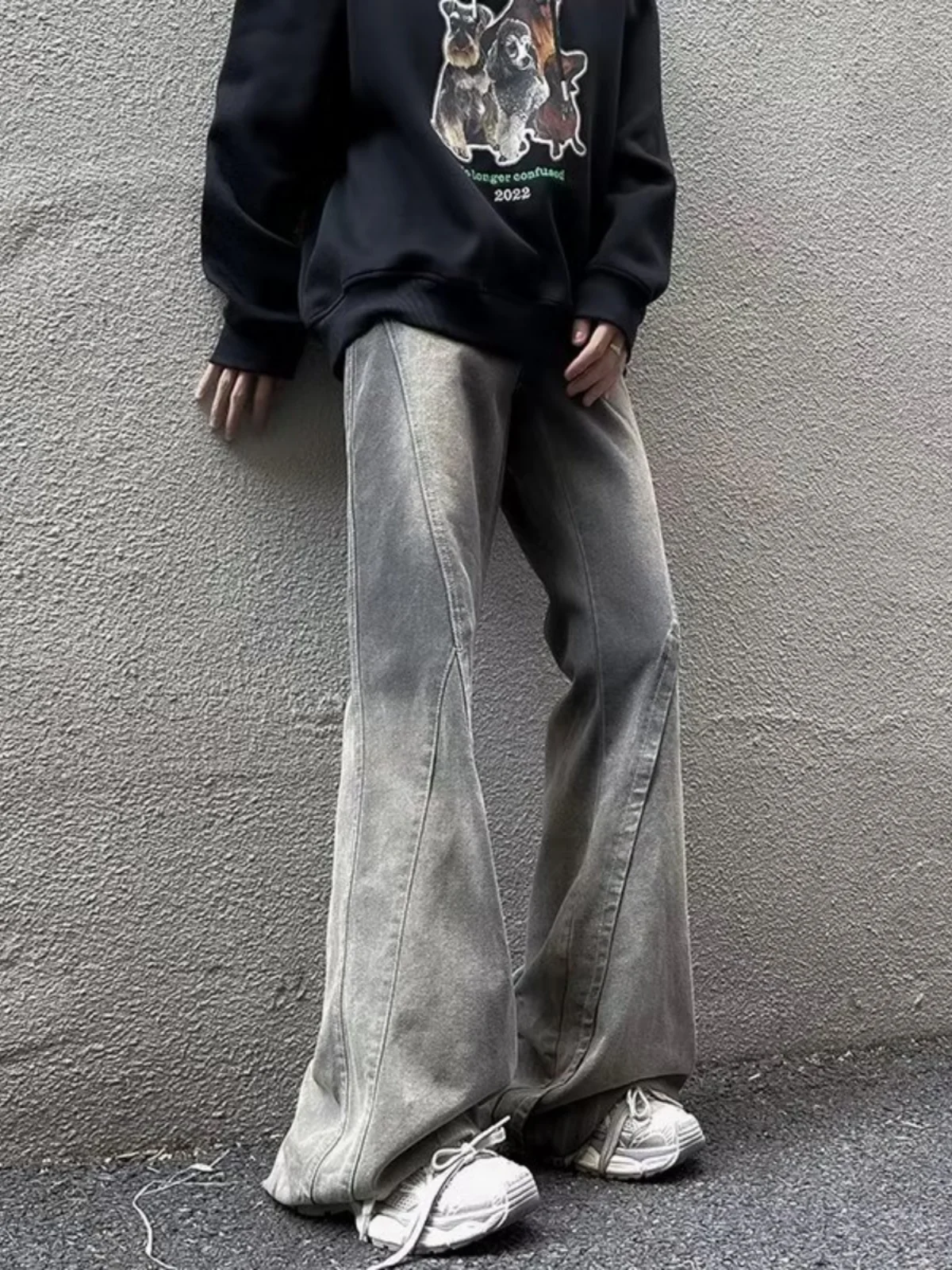 

Мужские джинсы с градиентным окрашиванием в американском ретро-стиле, расклешенные, высококачественные, модные, брендовые, с пэчворком, молодежные, стильные