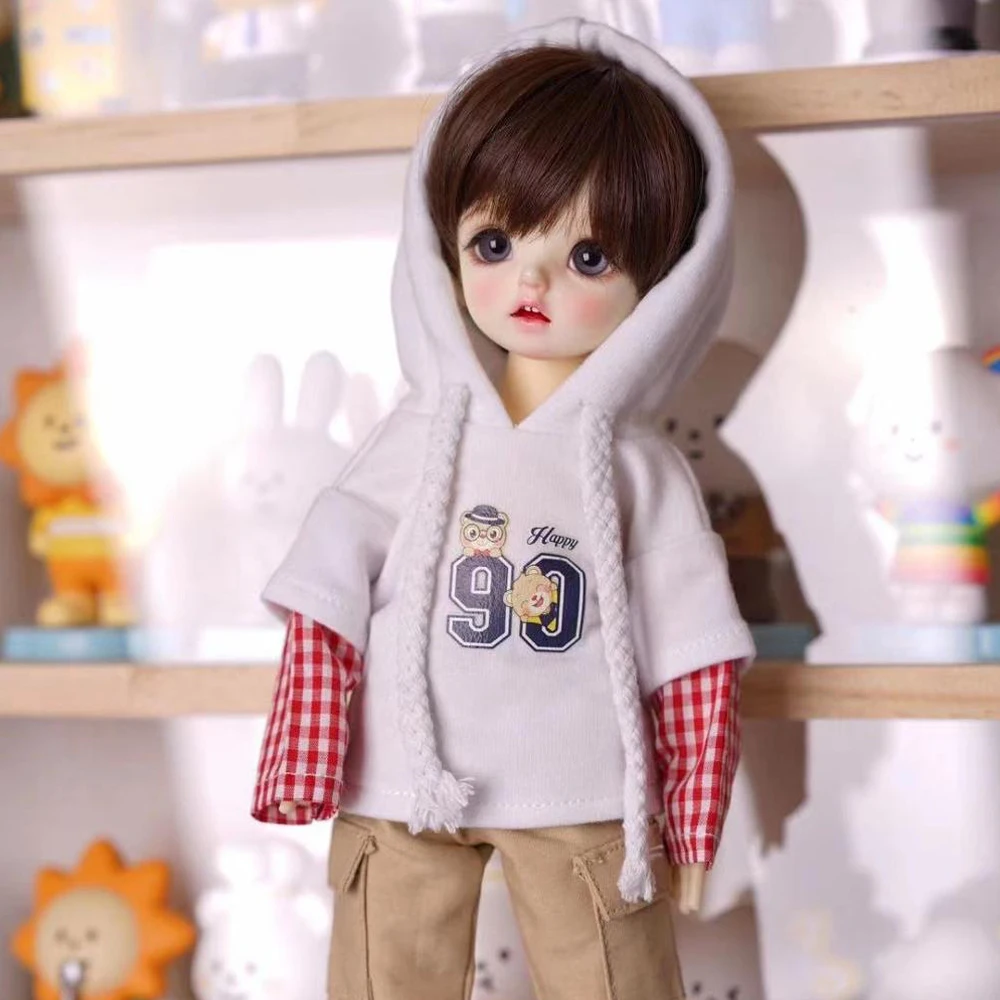 

Детская игрушка 1/6 bjd sd DD, реквизит для куклы, аксессуары, одежда, два искусственных капюшона, красные клетчатые рукава, 1 шт.