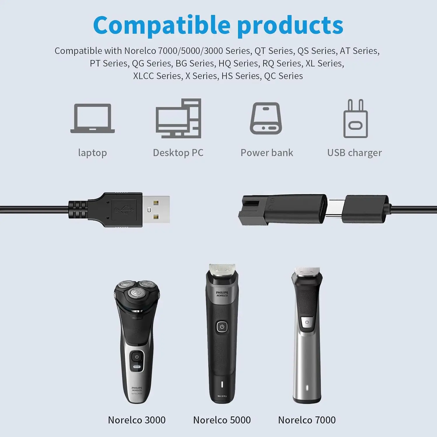 Cavo di alimentazione per rasoio elettrico cavo di ricarica di ricambio USB 5V per tagliacapelli elettrici, tagliacapelli, rasoi, strumenti di