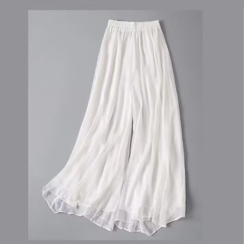 Modern Dance Costume White Big Swing Cropped Chiffon Wide-leg Pants Women Loose Hanfu Underwear High-waisted Yoga Tang Costume