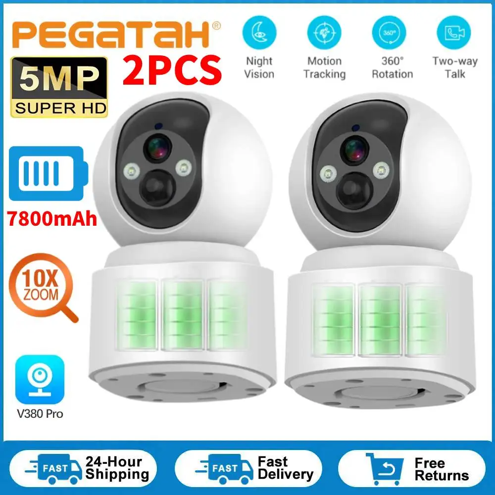 

2 шт. HD 5MP Wi-Fi камера 10-кратный зум мониторинг радионяни встроенный аккумулятор беспроводная PTZ камера обнаружения человека видео наблюдения за безопасностью