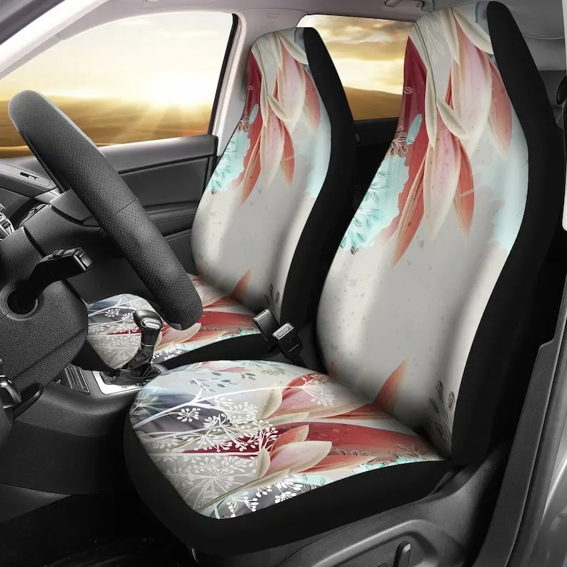 Pink Red Plants Leaves Floral Flowers Car Seat Covers Pair, 2 Front Seat Covers, Car Seat Protector, Car Accessories