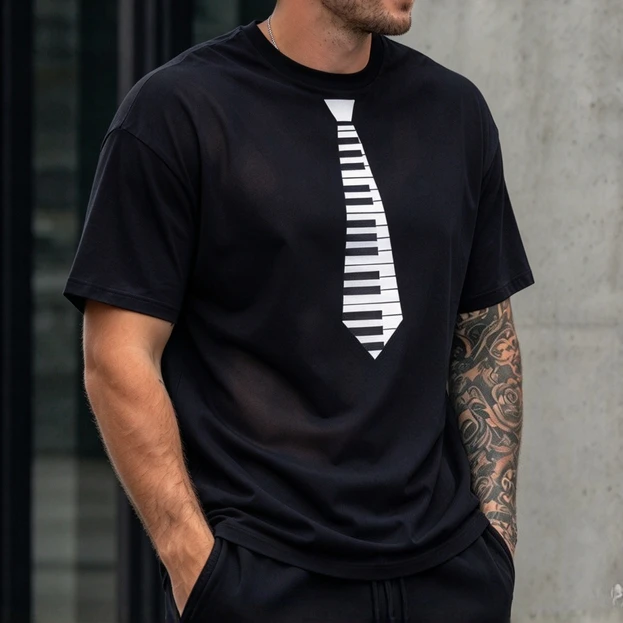 Piano Keyboard Tie Print T Shirt Unisex Summer Cotton Short Sleeve Tee Musician Pianist Funny Graphic Casual  Harajuku Y2k Top