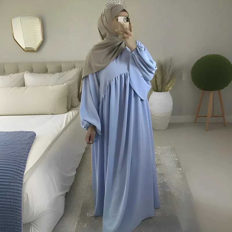 

Solid Abaya Muslim Long Dresses Women Ramadan Eid Djellaba Muslim Dress Dubai Islamic Elegant Loose Robe African Turkish Kaftan