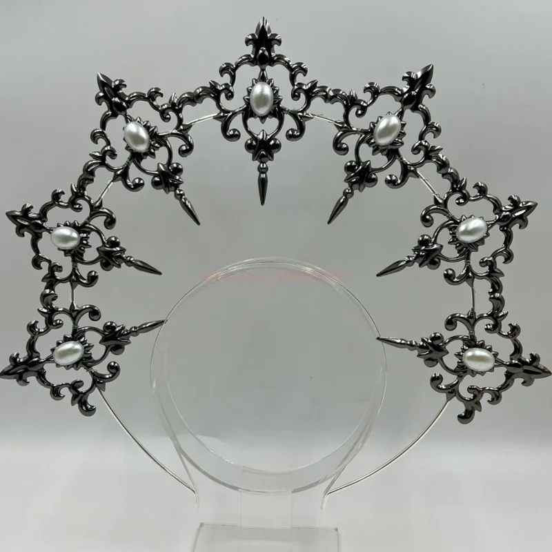 جديد لوليتا الملكة هالو خوذة الفضة الأداء عقال للرأس على شكل تاج لوليتا القوطية نمط خوذة الظلام هالوين هدية عيد ميلاد #6