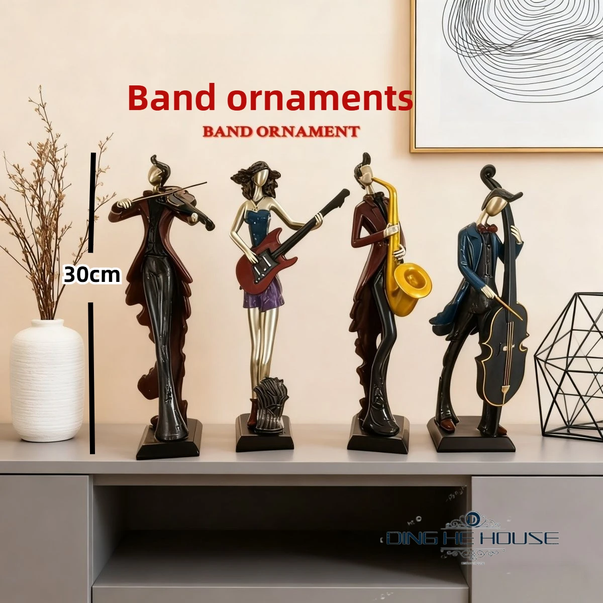 Creative Band Statue Resin Ornament 30cm Music Performer Figurines Home Tabletop Decoration Gift ，exquisite Art，high-end