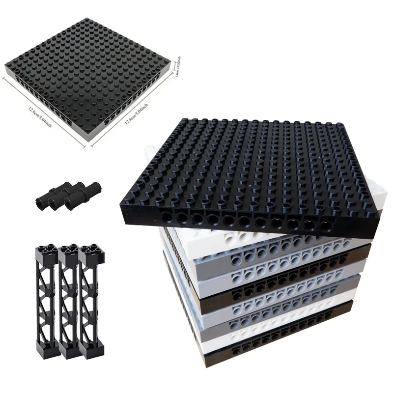 16×16 Technic Plate 1/3 With Pinholes Building Block Pixel Art Plates With Support Pillar 2x2x10 Girder Compatible with 65803