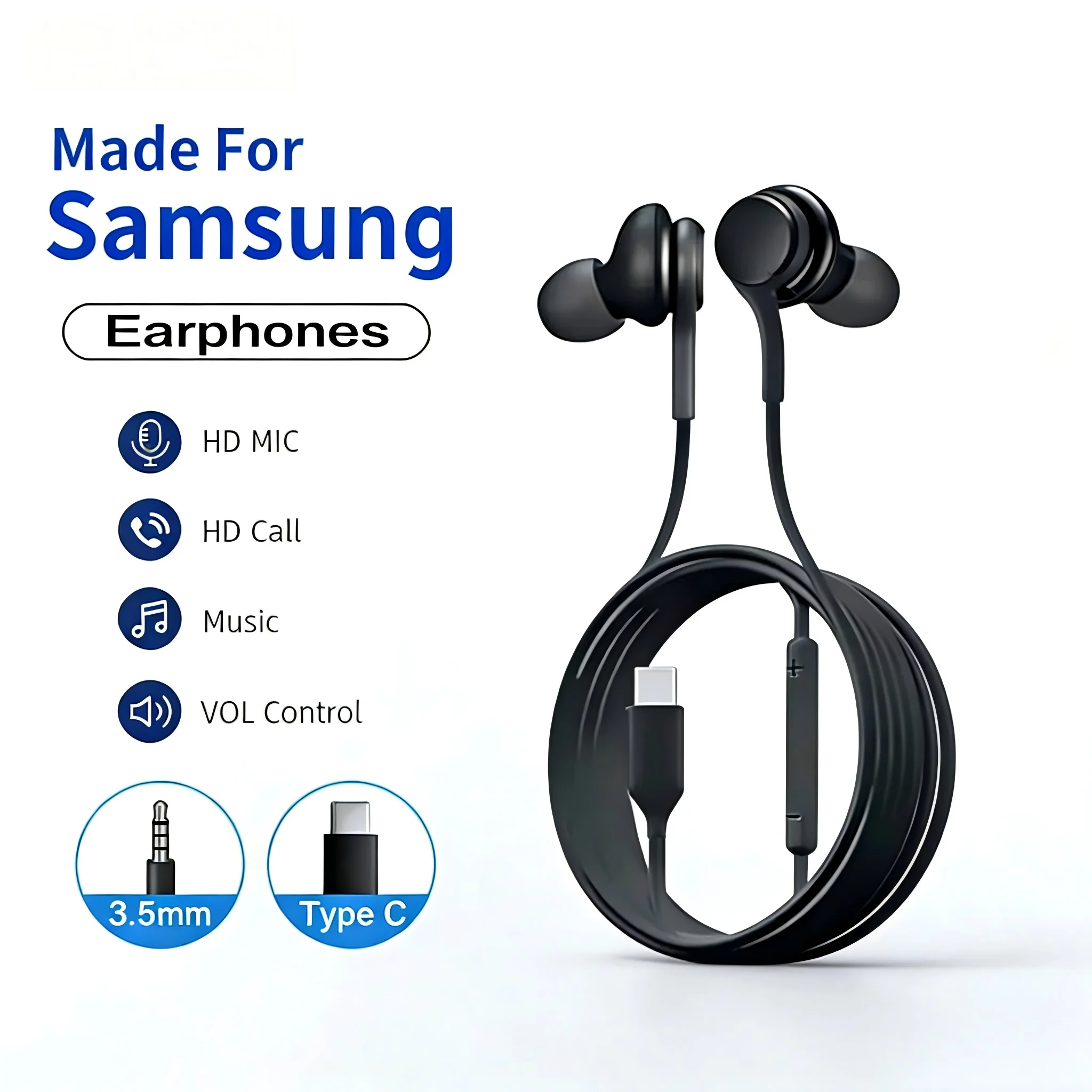 Type C Wired Earphone For Samsung Galaxy S24 S23 S22 S21 Ultra Plus Fe 3.5mm Earbud Headphones For A54 A34 A53 Phone Accessories