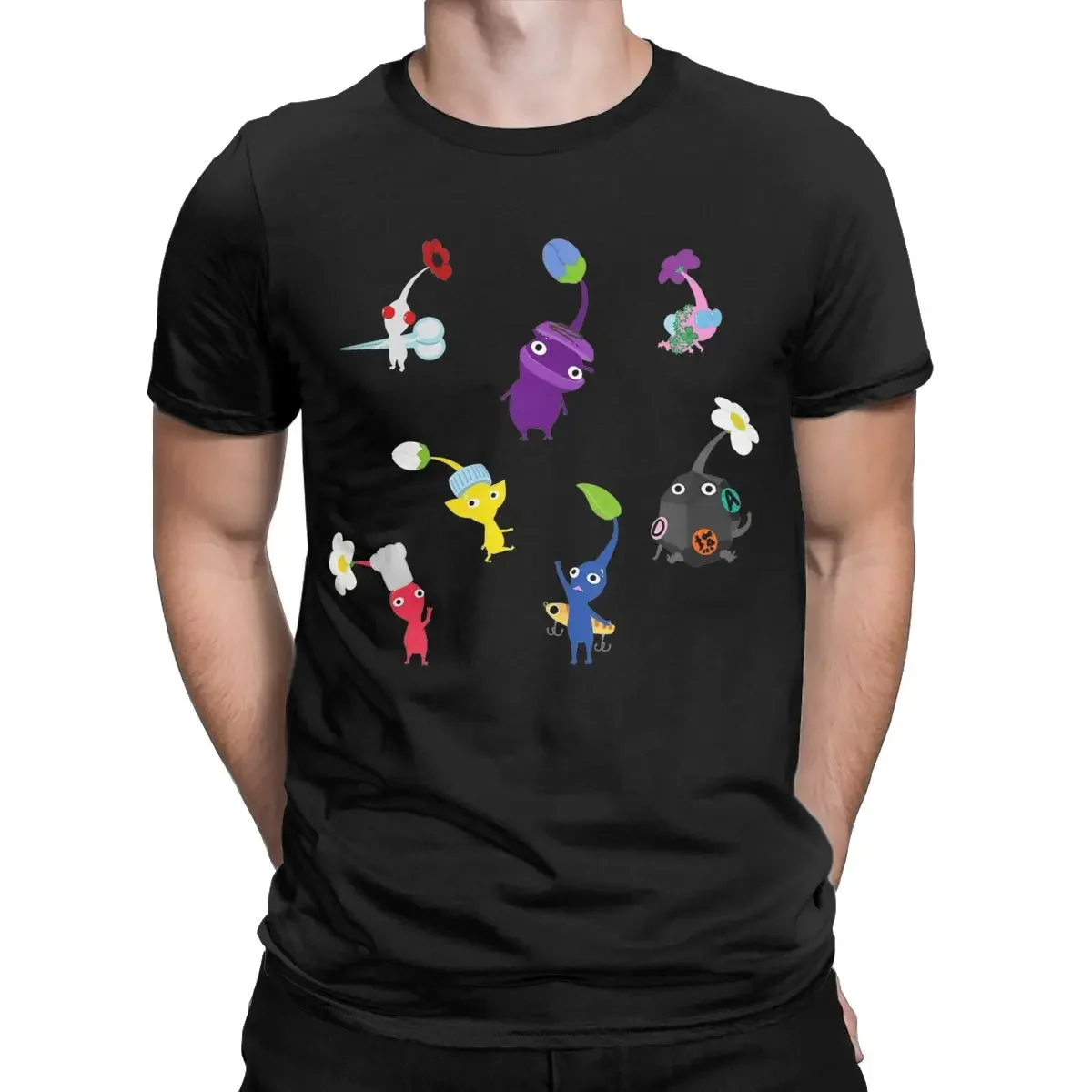 Decor Pikmin T-Shirt for Men Vintage Cotton Tee Shirt Crew Neck Short Sleeve T Shirt Printing Tops