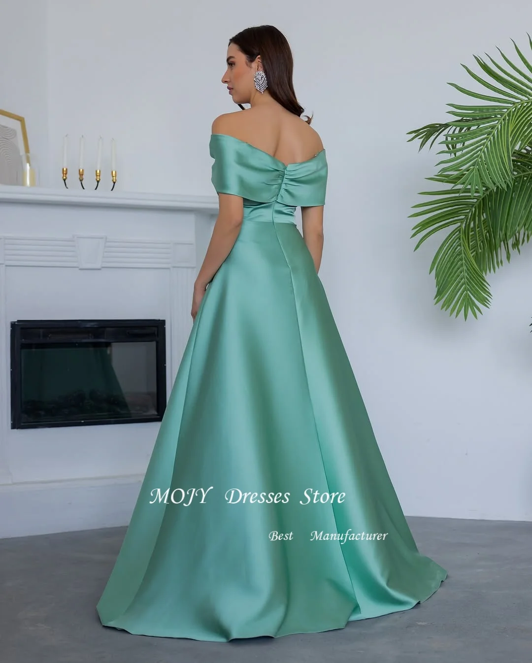 فساتين سهرة نسائية فاخرة مكشوفة الأكتاف باللون الأزرق الملكي من Mojy مع خرز 2025 ألين فستان طويل للحفلات دبي مخصص