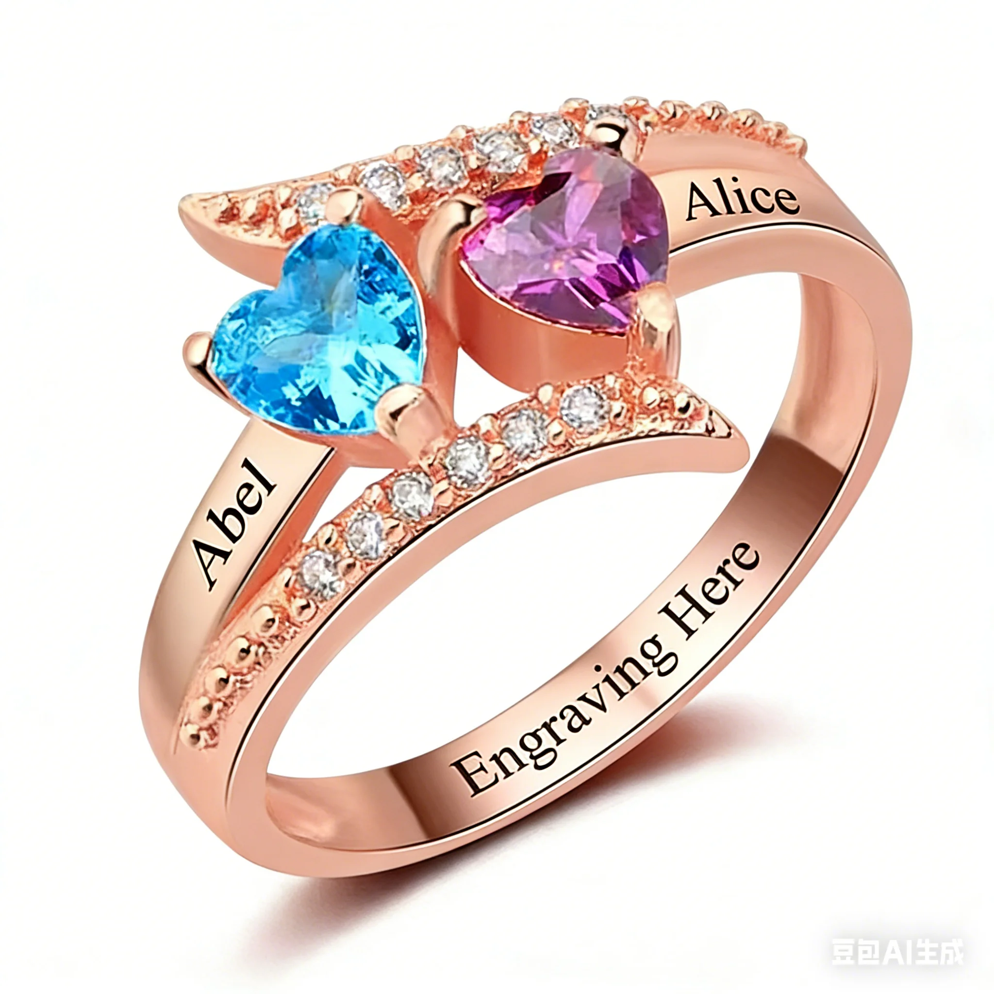 Personalisierter Ring mit Gravur, Mutter-Ring, 1-2 Geburtssteine, Verlobungs- und Versprechungsringe für Paare, personalisierter Familienring – Detail 3