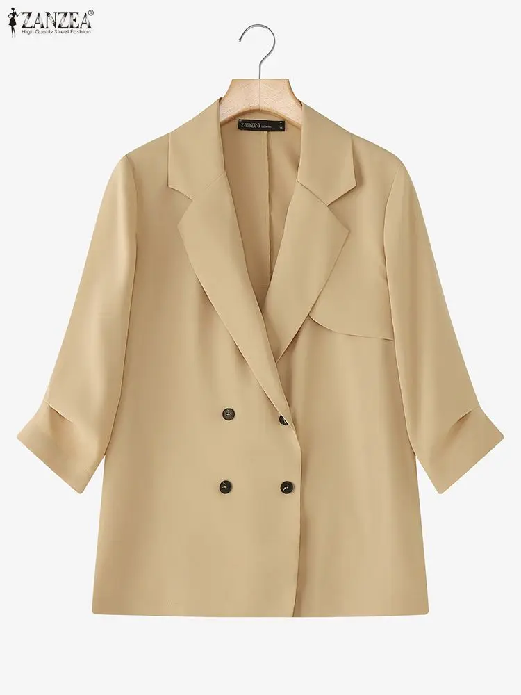 سترة ZANZEA أنيقة OL للسيدات للخريف مزدوجة الصدر 3/4 كم معاطف فضفاضة متينة موضة 2025 معطف خارجي للسيدات للمكتب #4