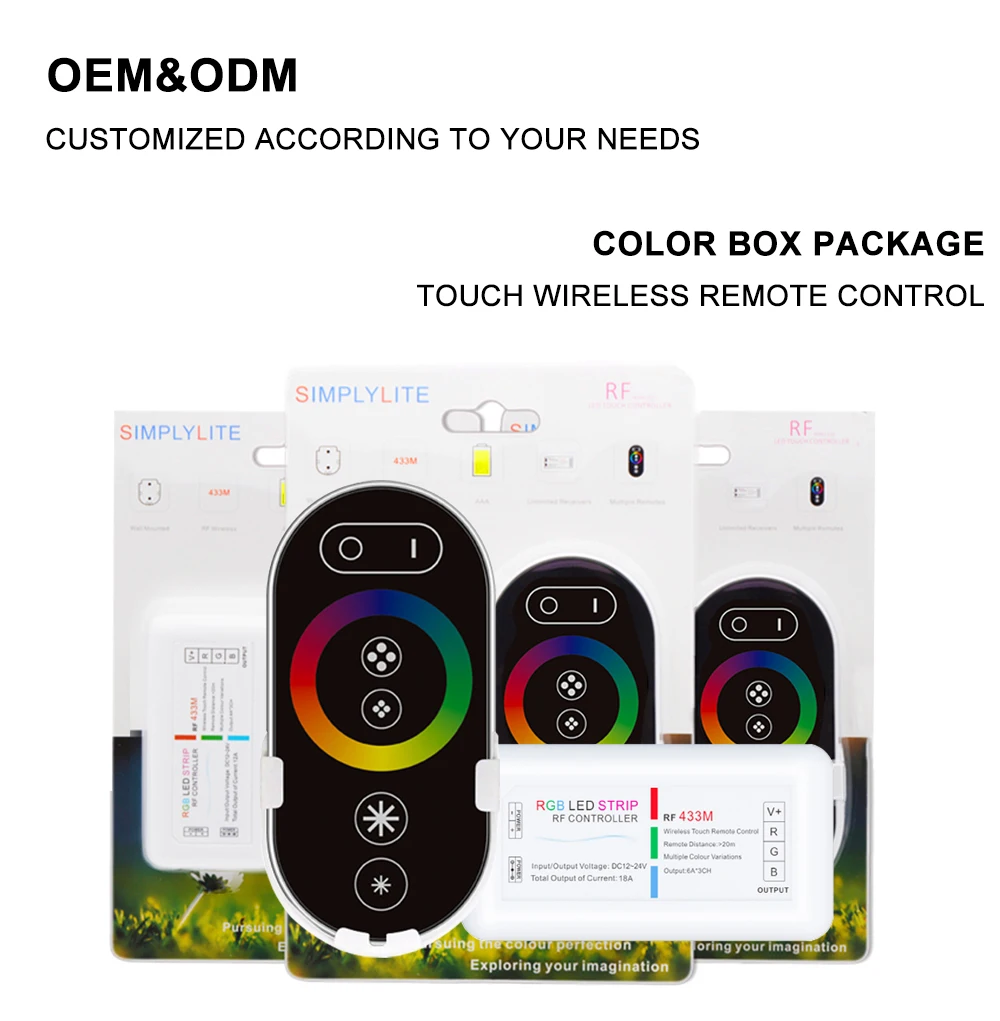 

DC12-24V 12A 18A LED Strip Light RF Touch Remote Controller Dimmer 3528 5050 SMD COB CCT RGB Tape Lights Adjust Brightness Home