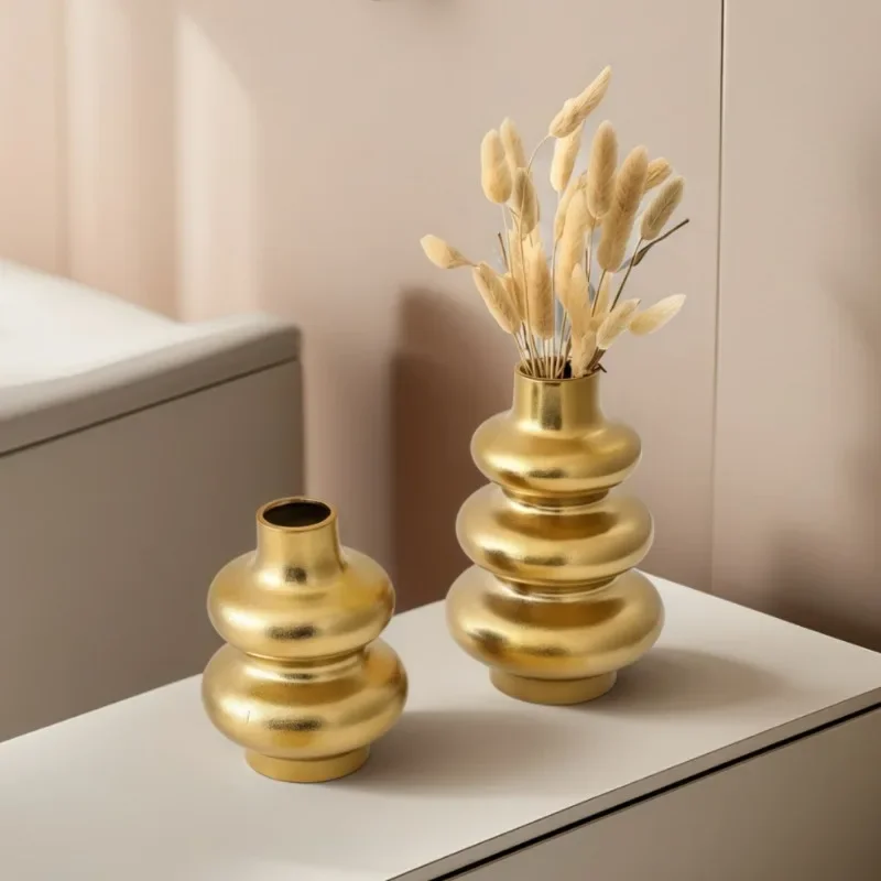 Modern Round Ceramic Vase Flower Arrangements Living Room Dining Table Decoration Abstract Gold Silver Irregular Vase Home Decor