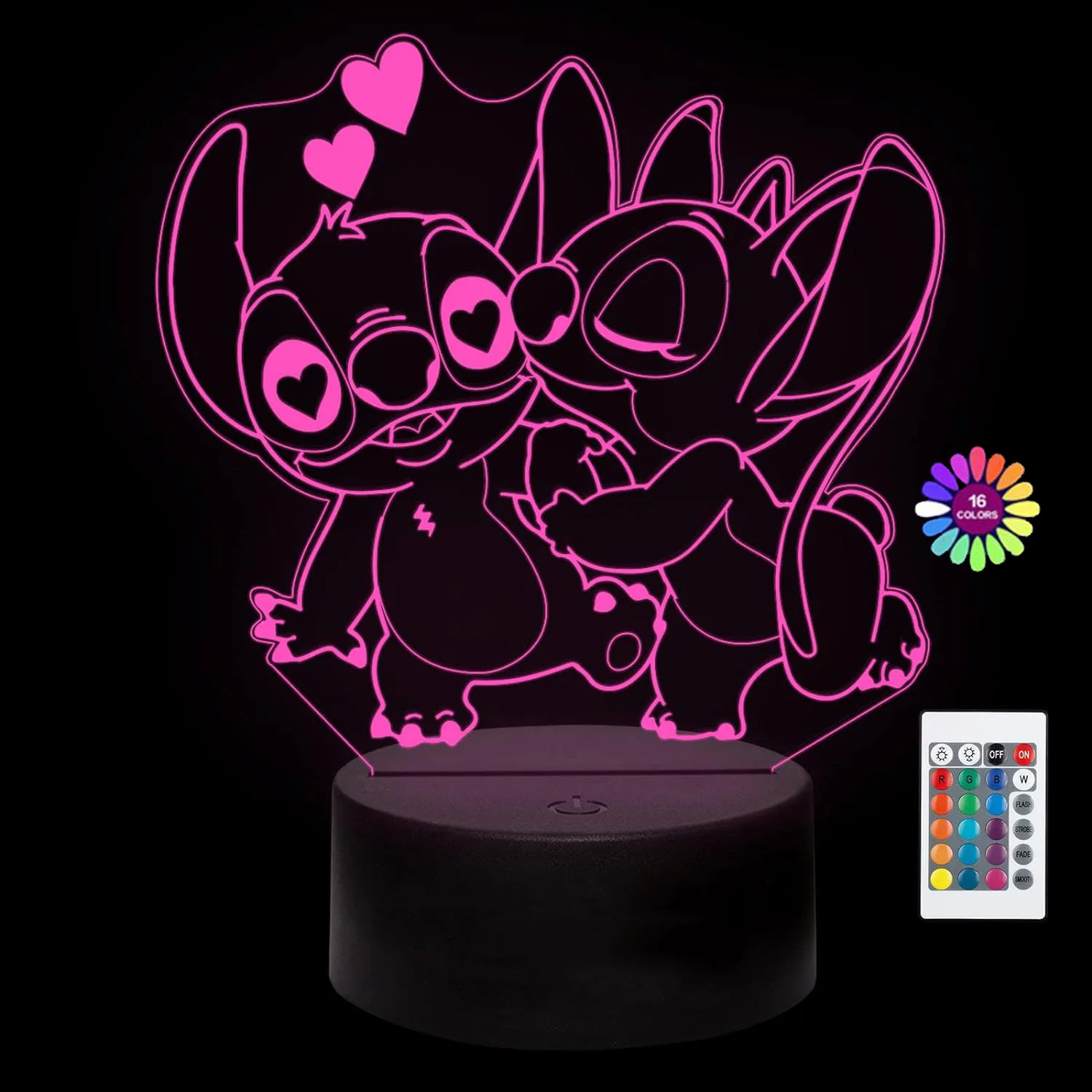 3D Illusion Stitch Night Light with Remote Control and Smart Touch Room Decor Lamp Birthday Valentine\'s Day Christmas Gifts