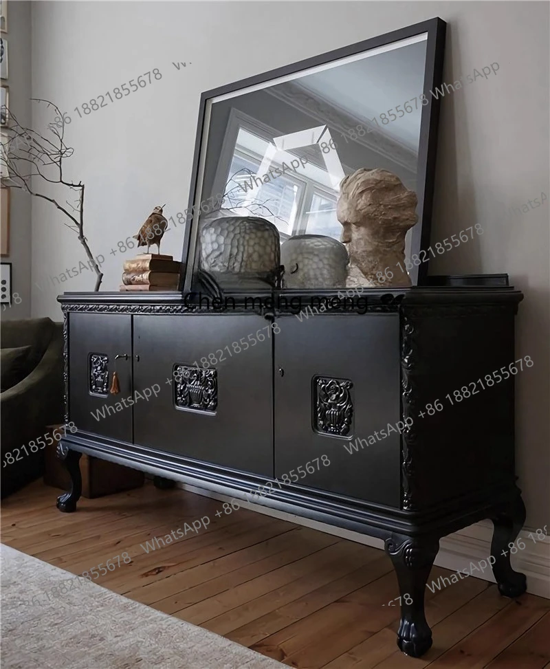 

carving flower and dining side cabinet entrance door American door cabinet TV light luxury villa storage and decoration cabinet